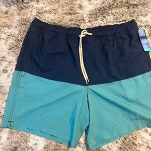 Trinity Men's Navy and Aqua Swim Trunks